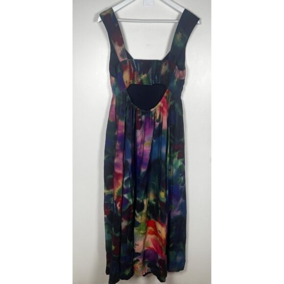 Anthropologie Medium Pleated Sleeveless Cut Out Back Watercolor Print Maxi Dress - Picture 7 of 14